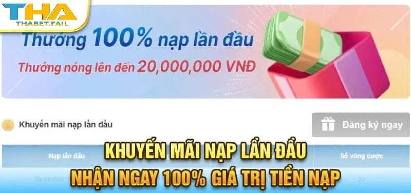 Nhận ngay 100% giá trị khi nạp tiền lần đầu tại Thabet.